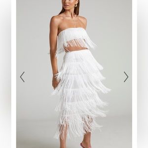 Showpo Amalee two piece white fringe set